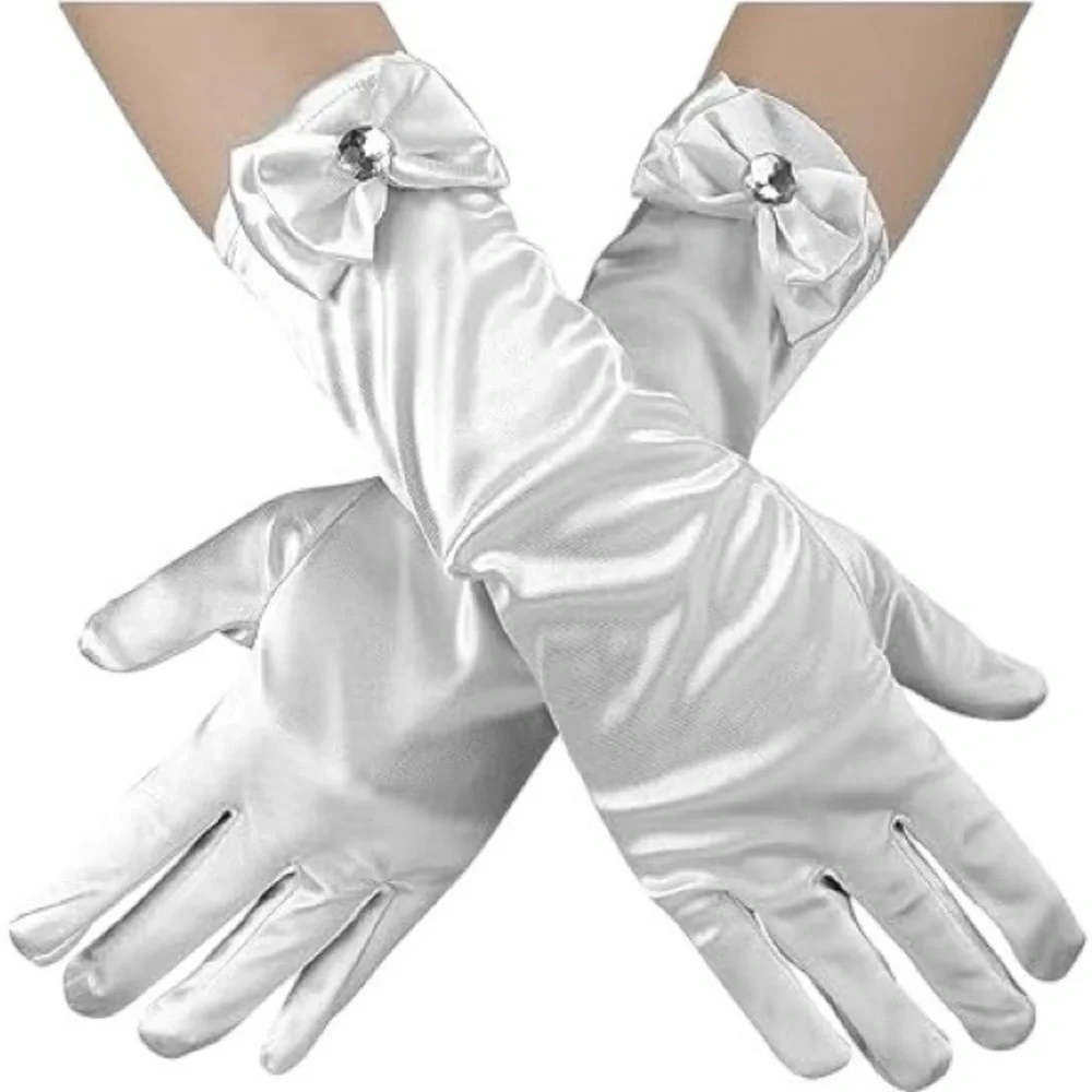 NWT Cotillion Elegant White Satin Gloves with Bow